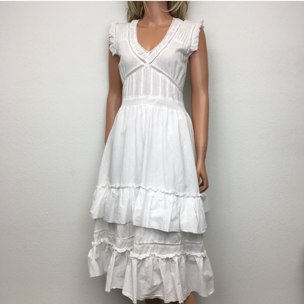Zara Linen Blend Tiered Dress S